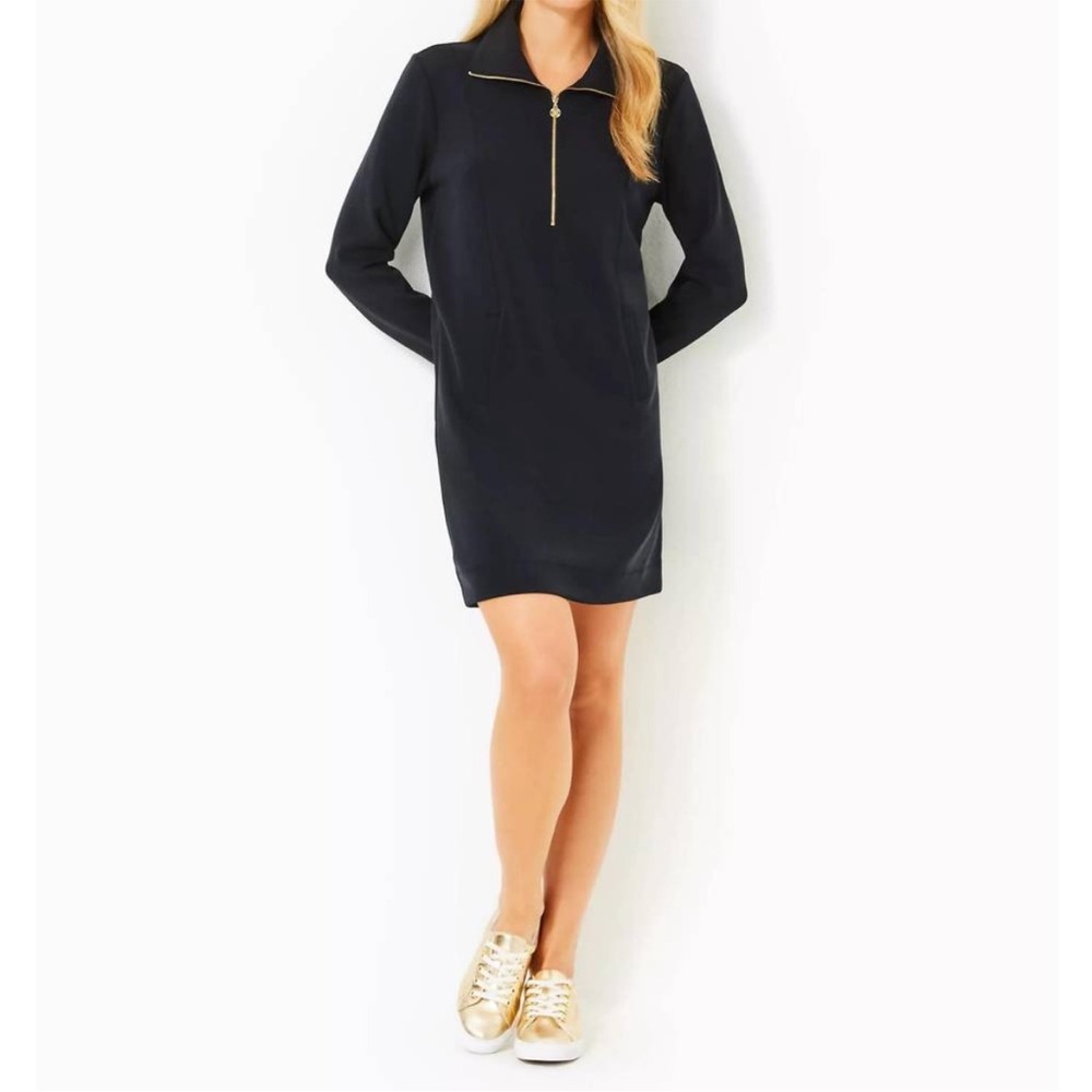 Lilly Pulitzer Skipper Black Long Sleeve Dress with Gold Zip XXS